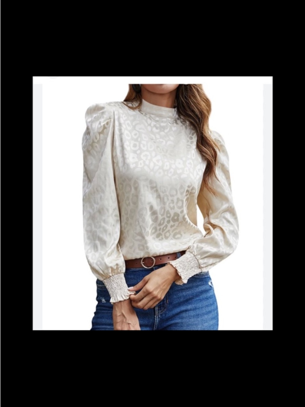 Jealous Tomato Cream Leopard Jacquard High-Neck Blouse
